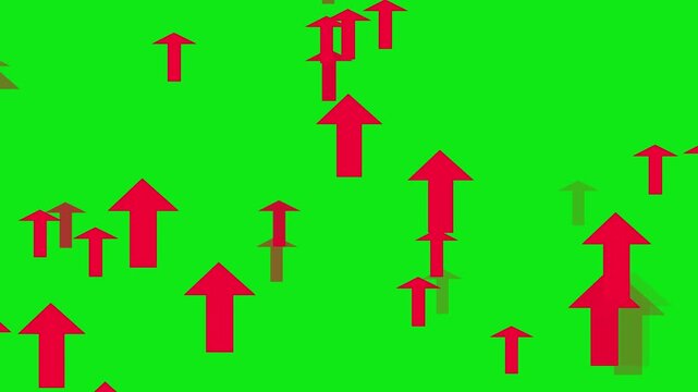 Arrows moving upward animation on green screen background. Rising arrows movement overlay. Upward arrows swipe up pointing. Direction arrow upward trend in revenue economic sales increase symbol.