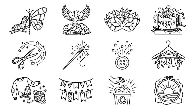 Set of Hand Drawn Sewing and Crafting Icons.