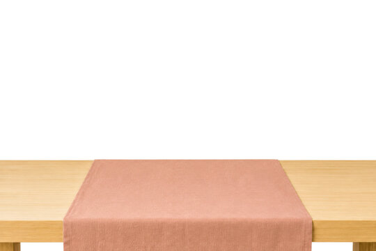 Light Wood Table With Blush Fabric Runner Background