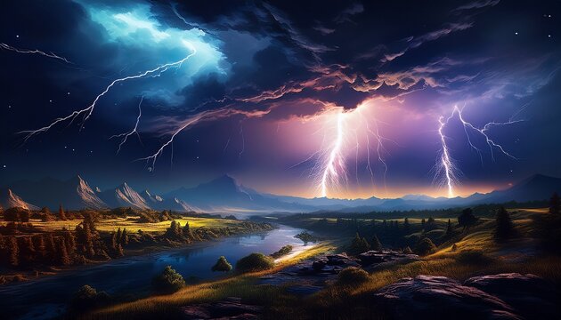 lightning strike dark sky landscape