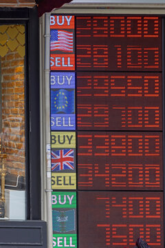 Digital Currency Exchange Rate Board Buy Sell for Dollar Euro and British Pounds Red Led Numbers