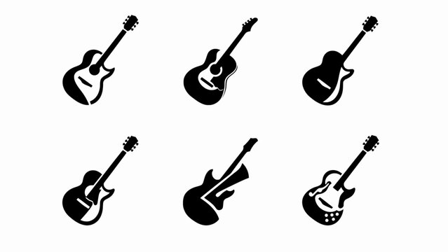 Collection of Electric Guitar Silhouettes, Music Icons, Modern Design