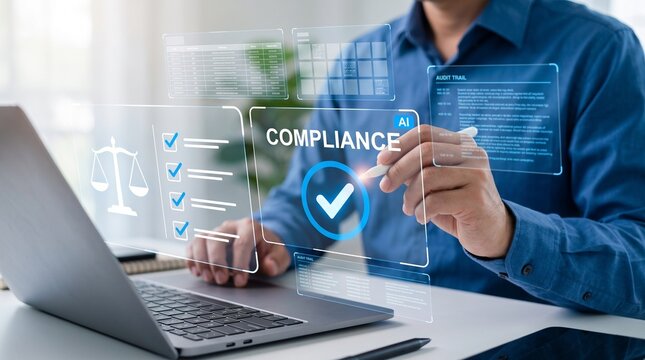 Businessman ensuring regulatory compliance with ai technology