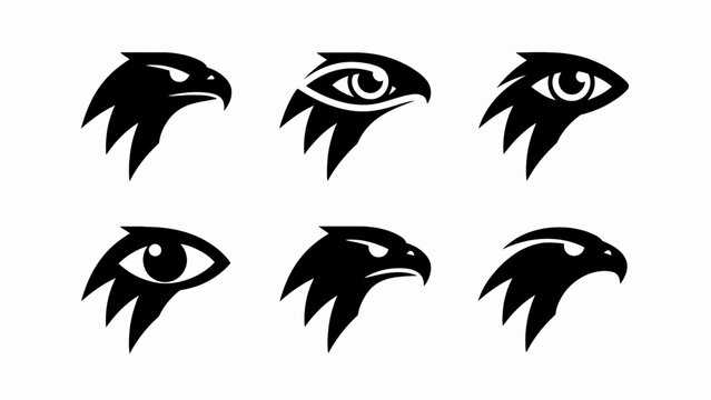 Eagle Eye Icons Set: Vigilance, Vision, and Power - Black Silhouettes
