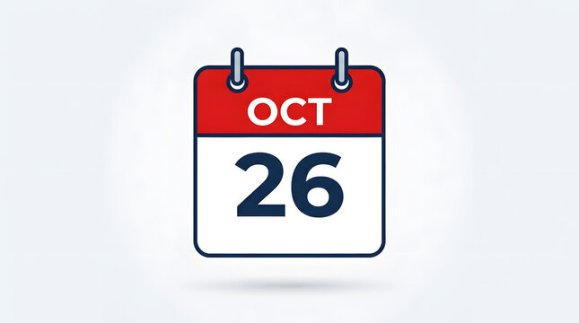 Red and white calendar page showing October 26th date twenty-six month