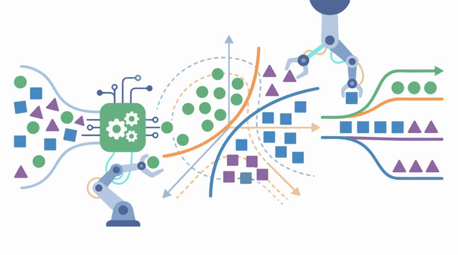 Robotic arms sort geometric shapes using data processing and algorithms
