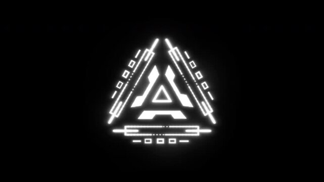 Futuristic Glowing Triangular Cybernetic Logo Animation Loop.