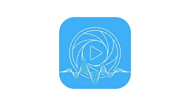 Digital media application icon showing a circular lens aperture with sound wave graphics.