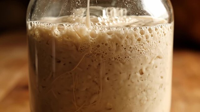 Close-Up of Fermenting Sourdough Starter, Concept of Culinary Creativity