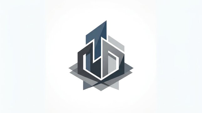 Abstract geometric logo design featuring layered sharp shapes in grey tones on white.