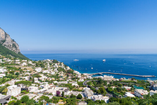 Aerial view of Capri coastline with Marina Grande, Italy