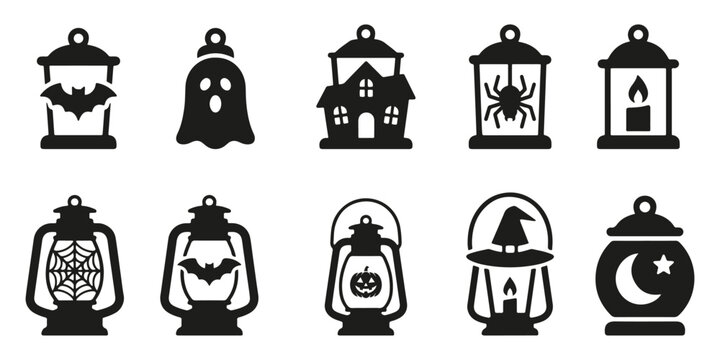 Halloween vector icons spooky lanterns decorations for festive designs