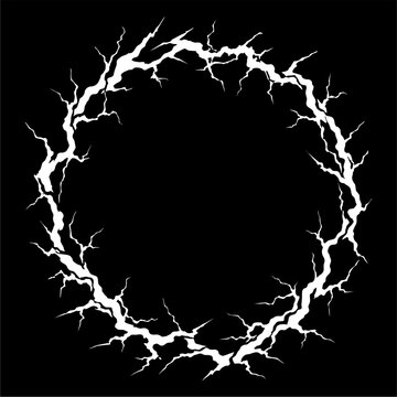 Electric Lightning Circular Frame with Chaotic Energy Ring Vector Illustration