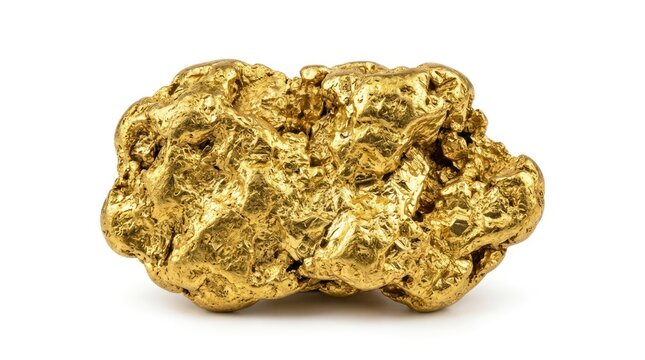 Raw gold nugget isolated on white background