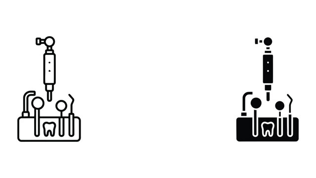black and white vector illustration of dental tools