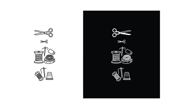 black and white vector illustration of a set of scissors and other objects