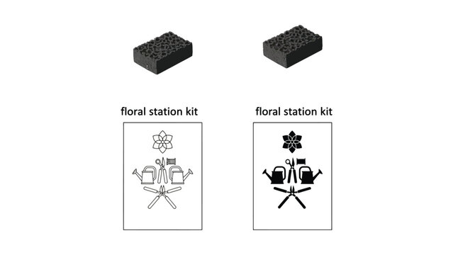 black and white vector illustration of floral station kit with gardening tools