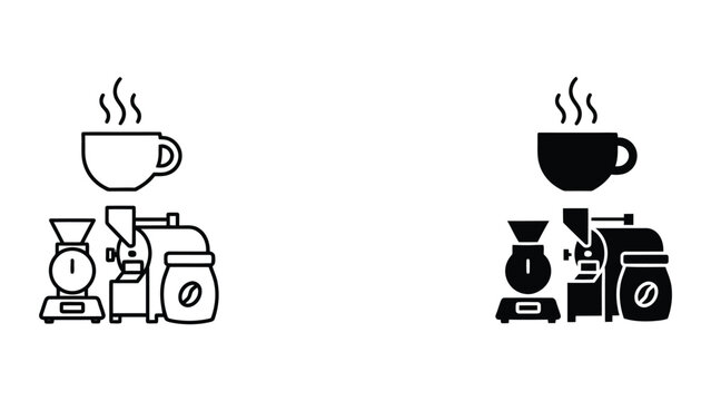 black and white vector illustration of coffee machine and cup of coffee