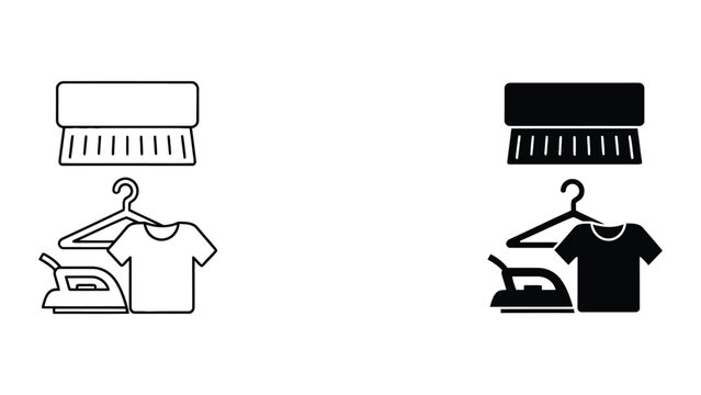 Black and white ironing and laundry equipment vector illustration isolated on white background
