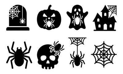 Fototapeta premium Halloween vector icons spiders tombstones skulls haunted house graphics