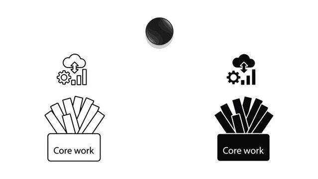 black and white core work vector icon isolated on white background