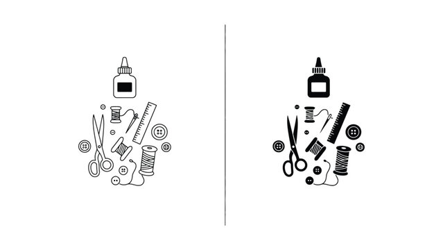 black and white sewing tools vector isolated on white background