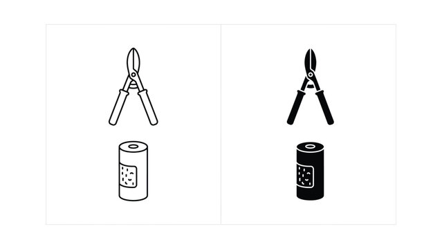 black and white pruner and battery vector icon isolated on white background