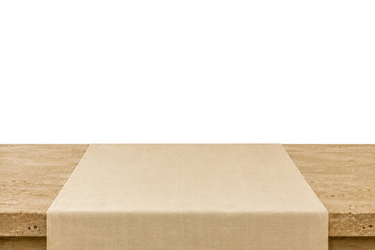 Stone Table With Beige Linen Runner Mockup