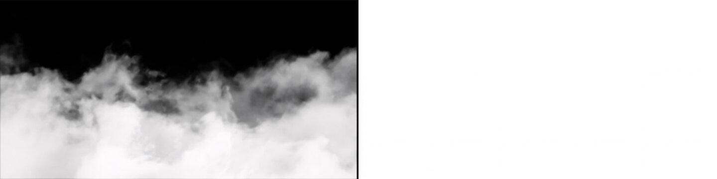 Realistic thick fog and white smoke clouds on transparent background for atmosphere layering effects in digital design.