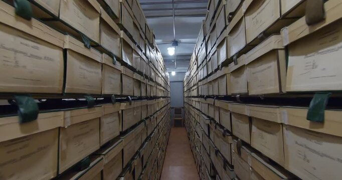 Document storage. Shelving units with folders and boxes.
