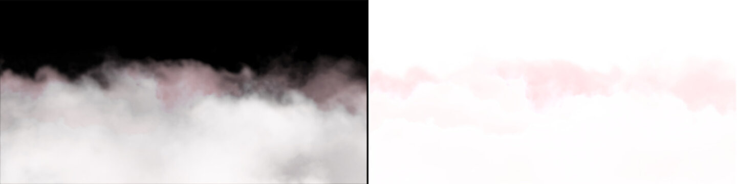 Soft rolling fog bank and horizontal smoke layer on transparent background for architectural and landscape visualization.
