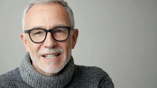 Handsome mature man with grey hair and eyeglasses showing a range of facial expressions