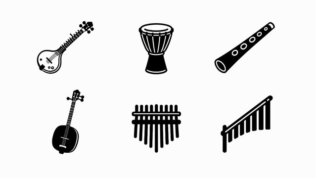Set of diverse ethnic musical instruments icons, vector illustration