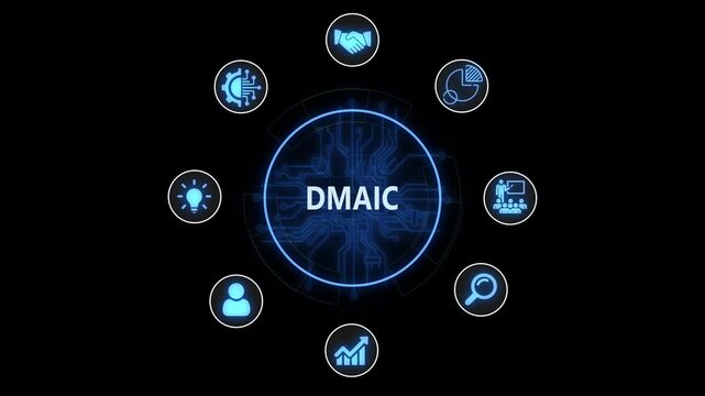 Dmaic methodology concept with digital and circuit board background, for business process improvement