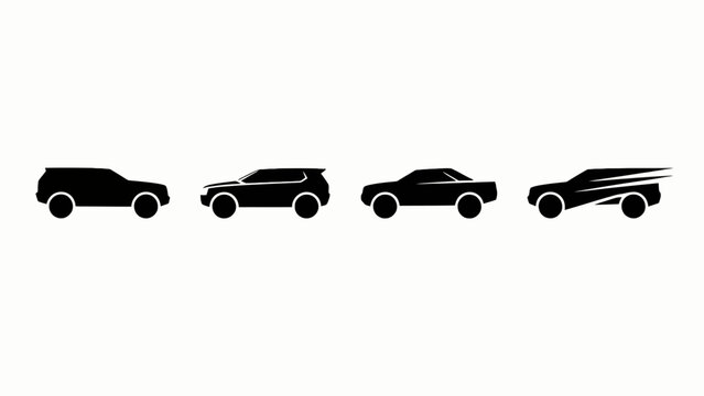 Diverse Car Silhouettes Collection: SUV, Sedan, Sporty, and Speeding Vehicle Icons