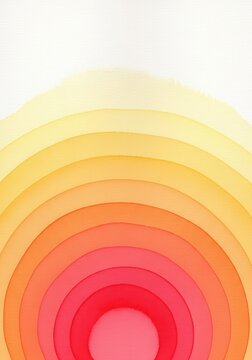 Abstract Watercolor Sunset Background with Concentric Circles in Warm Red, Orange, and Yellow Tones
