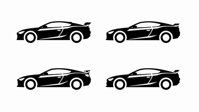 Modern Sports Car Silhouettes Collection, Sleek Automotive Design, Vector Icons