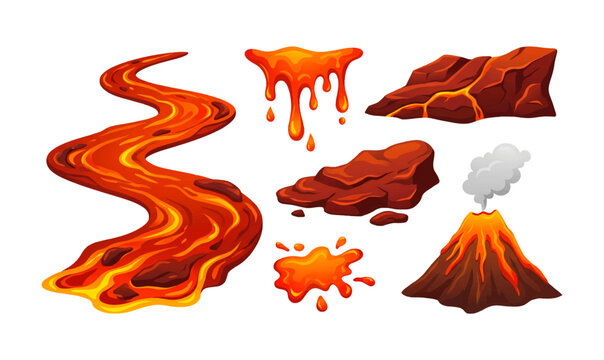 Collection of Volcano lava flow molten rock.