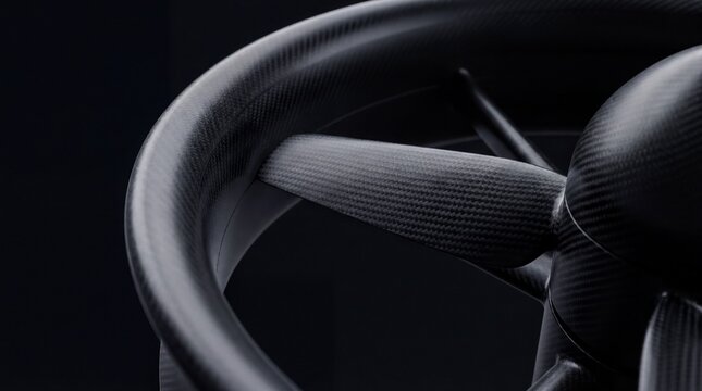 aviation innovations, close-up view of a sleek black evtol rotor blade showcasing carbon fiber details