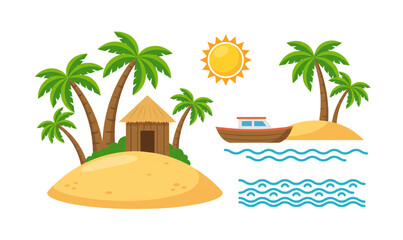 Obraz premium Collection of Brown wooden boat on the water.