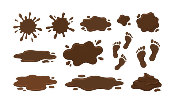 Collection of Brown mud splatters and footprints marks.