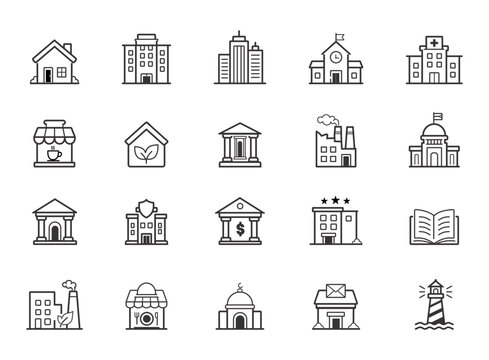 Modern Building and Architecture Line Icons Collection