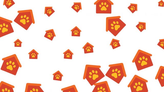 Red dog house icons with yellow paw prints can be used in pet related designs, pet care advertisements, or veterinary branding. Ideal for pet lovers.
