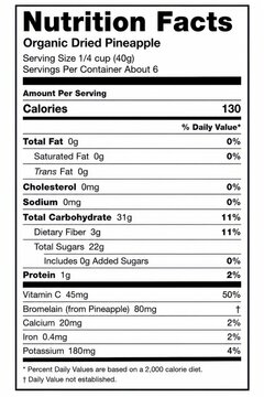nutrition facts label image for organic dried pineapple