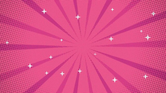 Comic book explosion effect progresses across three panels pink halftone background