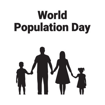 Family Silhouette Against White Background For World Population Day