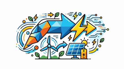 Obraz premium Stylized infographic shows renewable energy sources and digital data flow