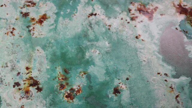Slow Pan Across Weathered Turquoise Rusted Metal Texture Background