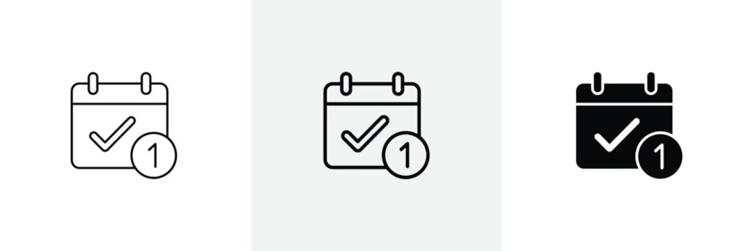 Minimal calendar icons with checkmarks and notifications