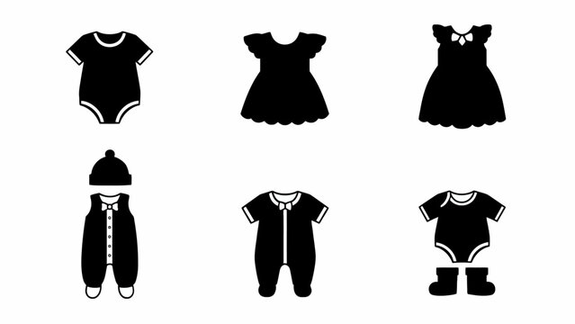 Baby Clothes Icons Set: Onesie, Dress, Romper, Sleepsuit, Hat, Boots
